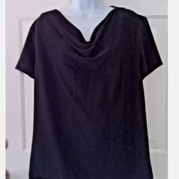 Jacquelin Smith Black Sparkle Short Sleeve womens XL Blouse NWT Polyester D5 - Picture 2 of 8